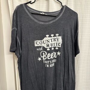 Maurices Gray Short Sleeve Tee with Country Music and Beer Graphic